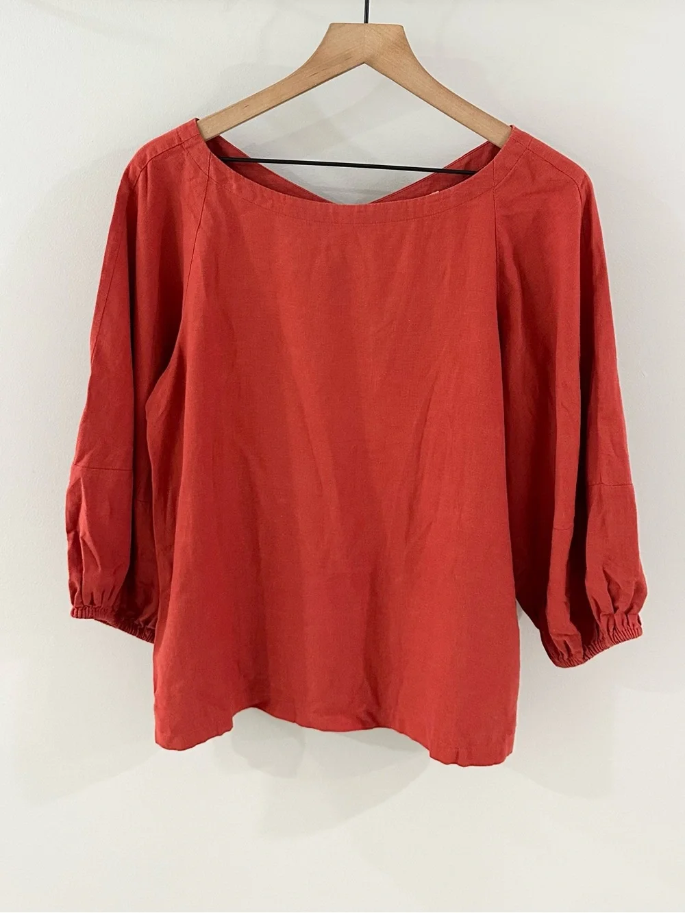 Loft Puff Sleeve Linen Blend Top // Orange // Small